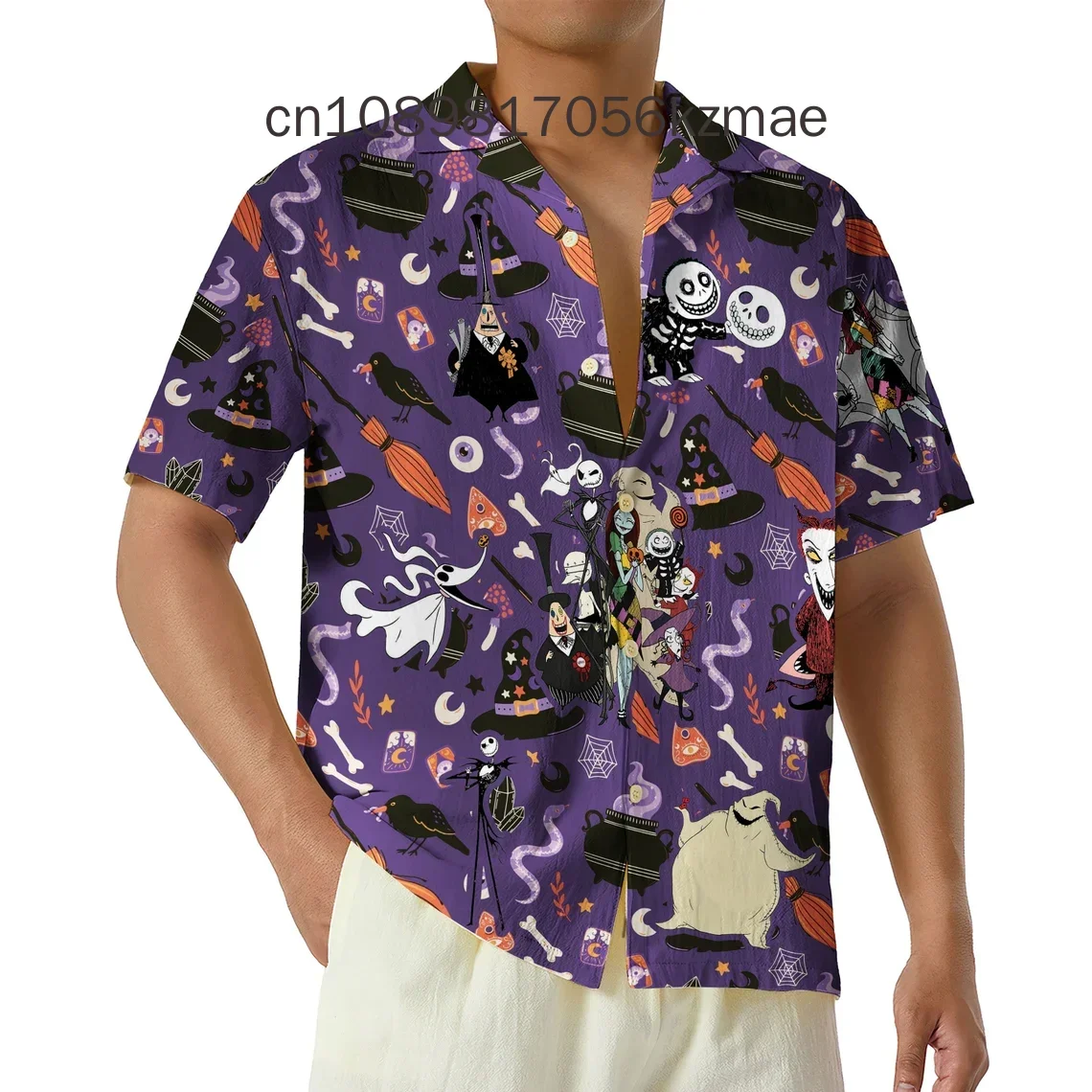 

2024 New Scary Pumpkin Mickey and Friends Hawaiian Shirt Men's and Women's Children's Disney Halloween Short Sleeved Shirts