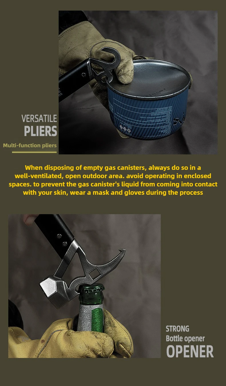 Multifunktionaler Mini-Hammer aus Edelstahl für Outdoor-Camping, Bergsteigen, Zelt-Hammer, Flaschenöffner-Werkzeug – Detail 6