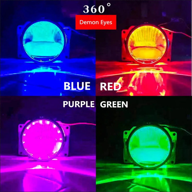 1 Conjunto Colorido RGB 360 Graus Demônio Olhos Bluetooth Diabo Olhos Angel Eyes Telefone Móvel APP Controle Faróis Do Carro Halo Anéis Kit