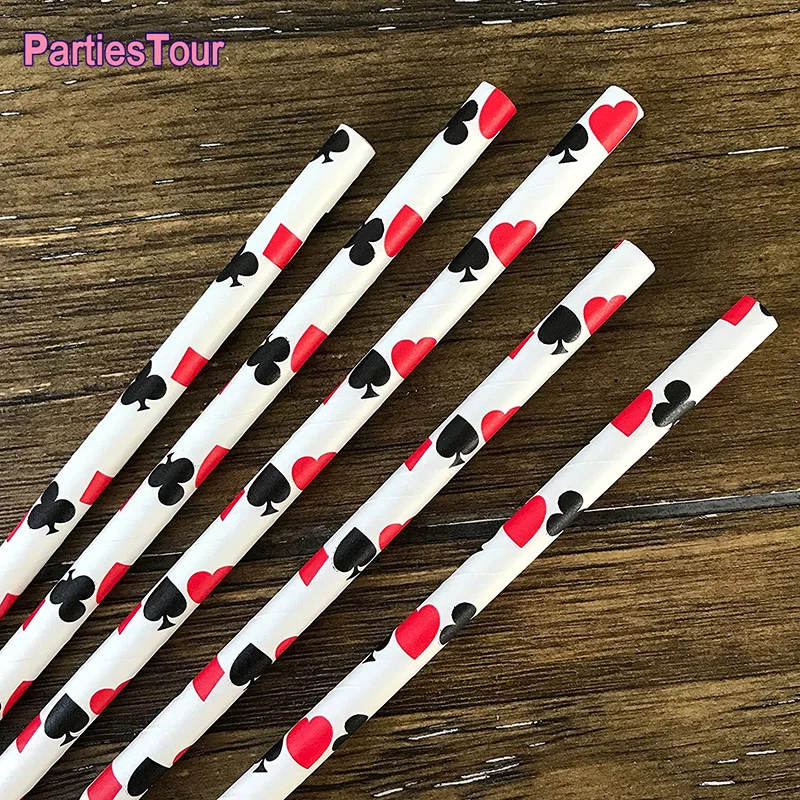 Casino Card Night Theme poker Paper Straws-Ace Spade Heart Diamond Card Design Las Vegas Themed Birthday Party Supplies