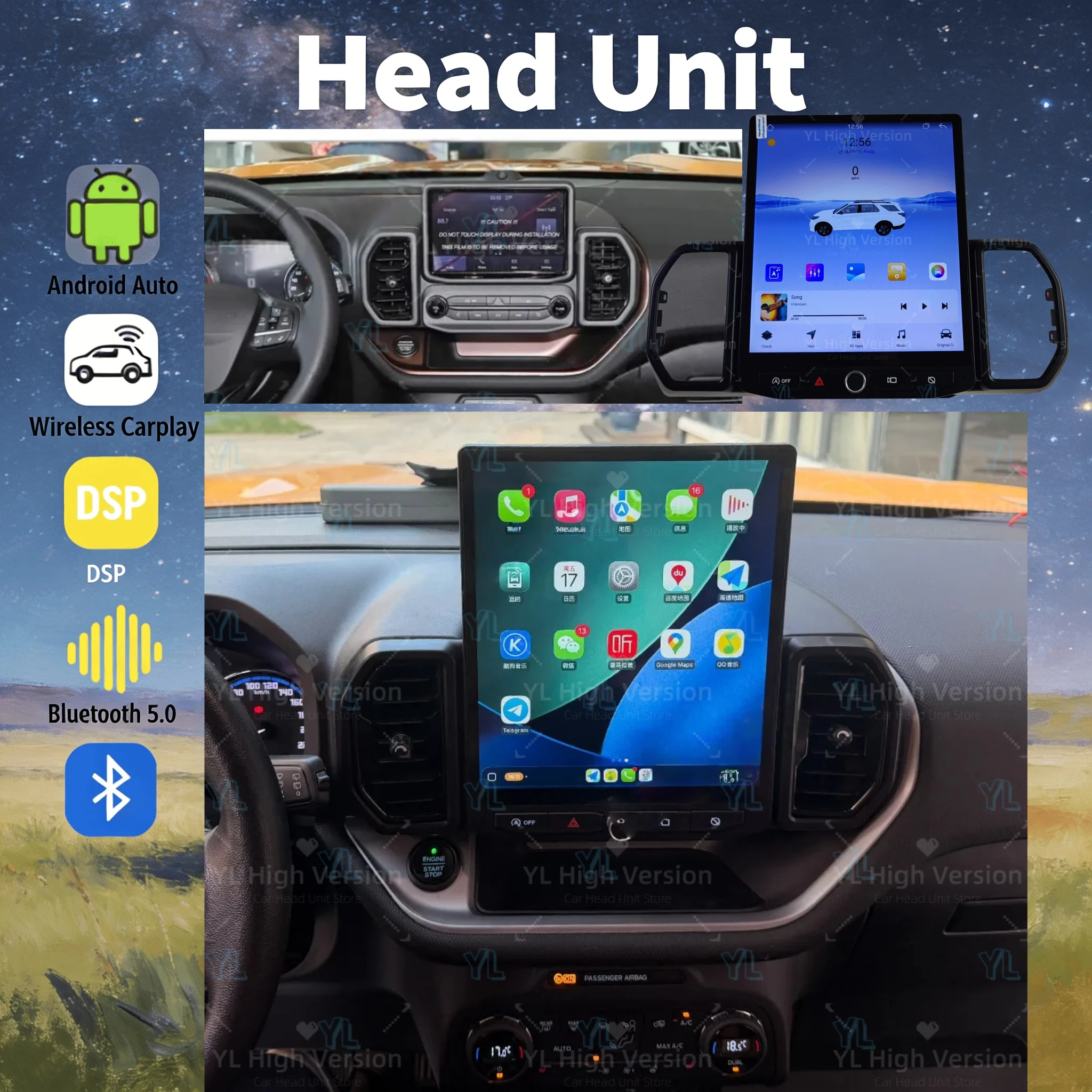 For Ford Bronco Sport 2021 - 2024 Car auto carplay Android 13 Radio Multimedia Player GPS navigation Touch Screen Head Unit BT 5