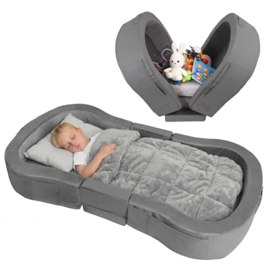Portable Toddler Bed for Travel Foldable Floor Cot for Sleeping with Washable Cover Travel Bed for Camping and Home Easy to Use