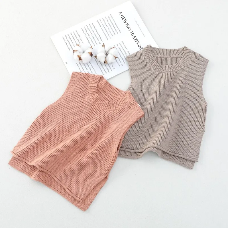 Baby Girls Sweaters Baby Girl Solid Sleeveless Pullover Vest Baby Boys Waistcoat Knit Vest Kids Toddler Autumn Outerwear