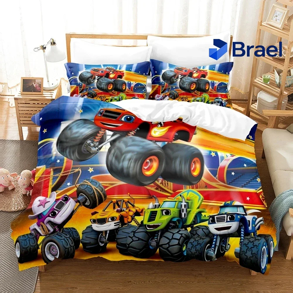 Exquisite Blaze Cartoon Monster Machines Bedding Set,Duvet Cover Bed Set Quilt Cover Pillowcase,King Queen Twin Size Boys Girls