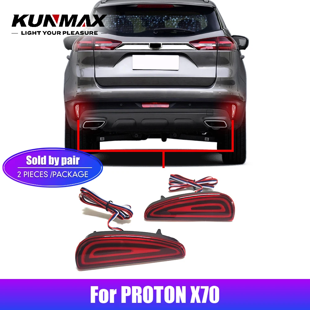 2PCs LED Car Rear Bumper Reflector Light for Proton X70 Rear DRL Lights Stop Brake Lamp Accessories Red Black Lens