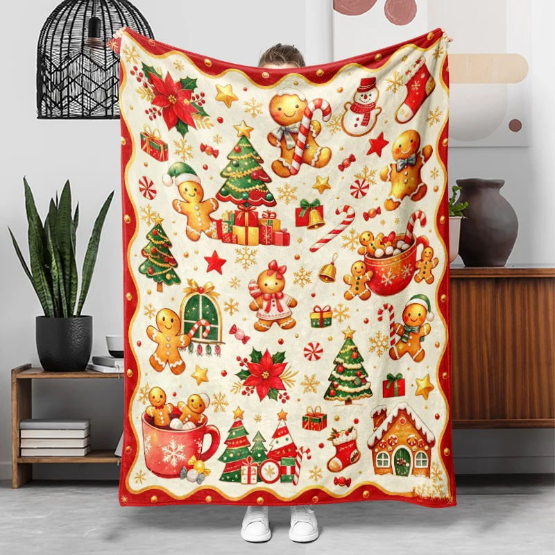 Deer Pinecone Christmas Blanket Flannel Throw Gingham Plaid Frame Winter Forest Warm Plush Fleece Blankets Cozy Bedding Sofa