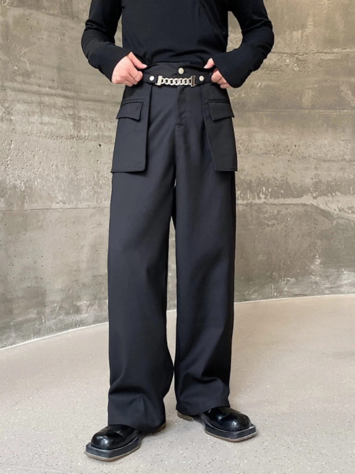 

Мужские повседневные брюки с высокой талией и прямыми штанинами, с 3D-дизайном и накладными карманами, в корейском стиле, рабочие брюки