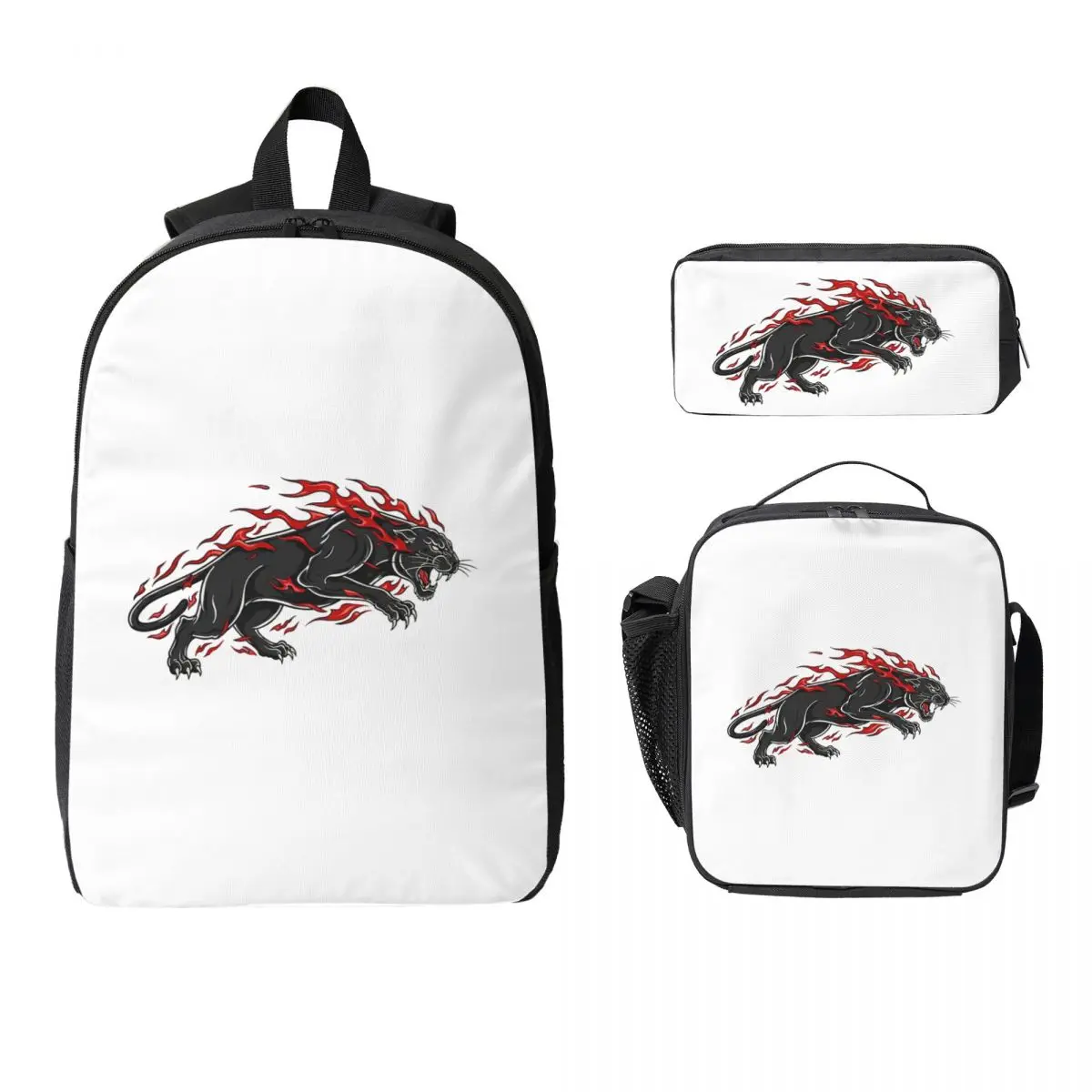 

Fiery Panther Flaming Beast Backpack Student BookBag School Bag Laptop Shoulder Bags 3ps Insulated Lunch Bag Pencil Case
