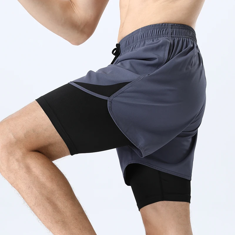 Men'S Summer New Loose Fashion Casual Double-Layer Quick Drying Shorts Men'S Inner Lining Running Fitness Training Sports Pants