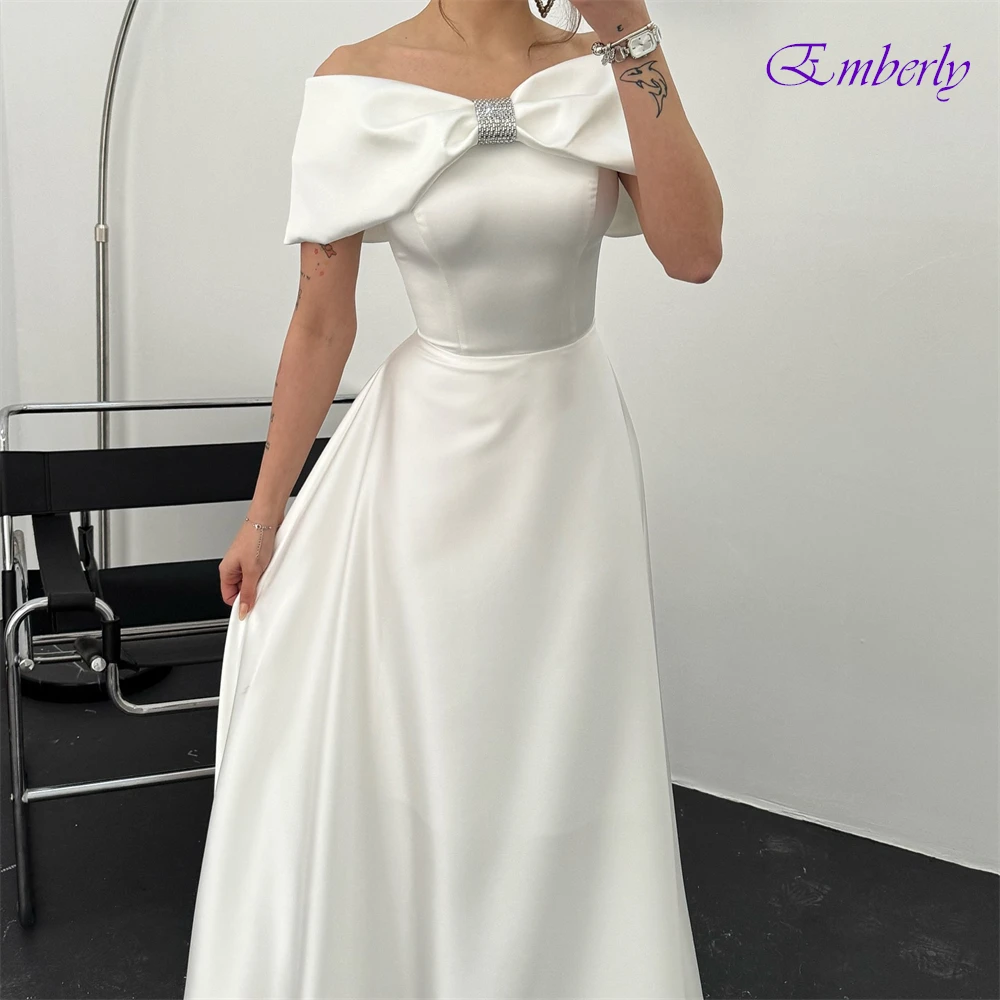 Классические атласные вечерние платья по индивидуальному заказу, торжественное платье, женское элегантное платье трапециевидной формы с бантом и открытыми плечами, вечерние платья длиной до пола