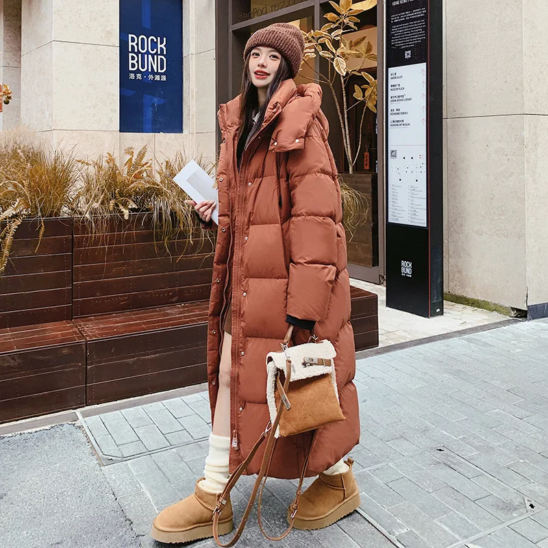 Long Winter Coat for Women, Female Hooded Jacket, Casual Down Jacket, Loose Windproof Outerwear, New Korean Fashion, 2024