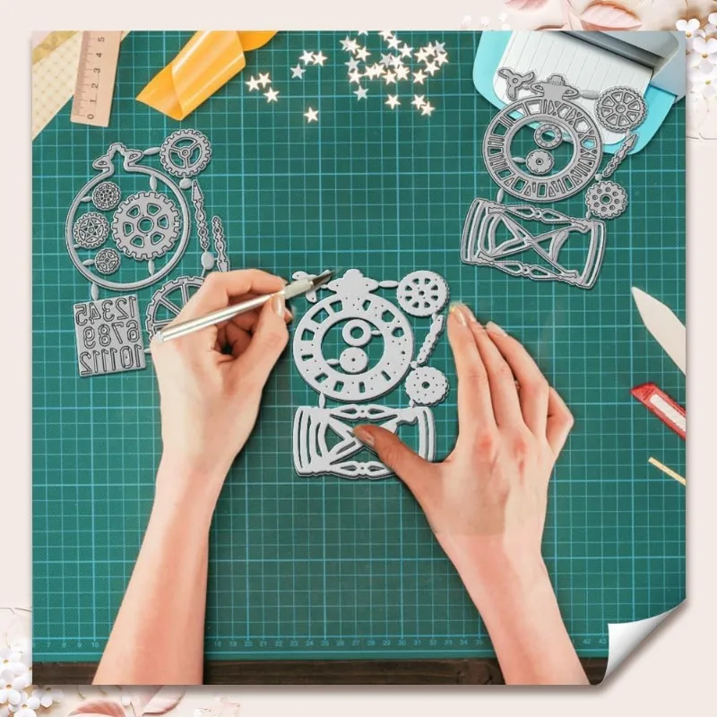 2 قطعة ساعة الجيب الكربون الصلب قطع يموت الإستنسل ساعة الوقت موضوع قالب النقش يموت تخفيضات أداة DIY بها بنفسك بطاقة صنع #4