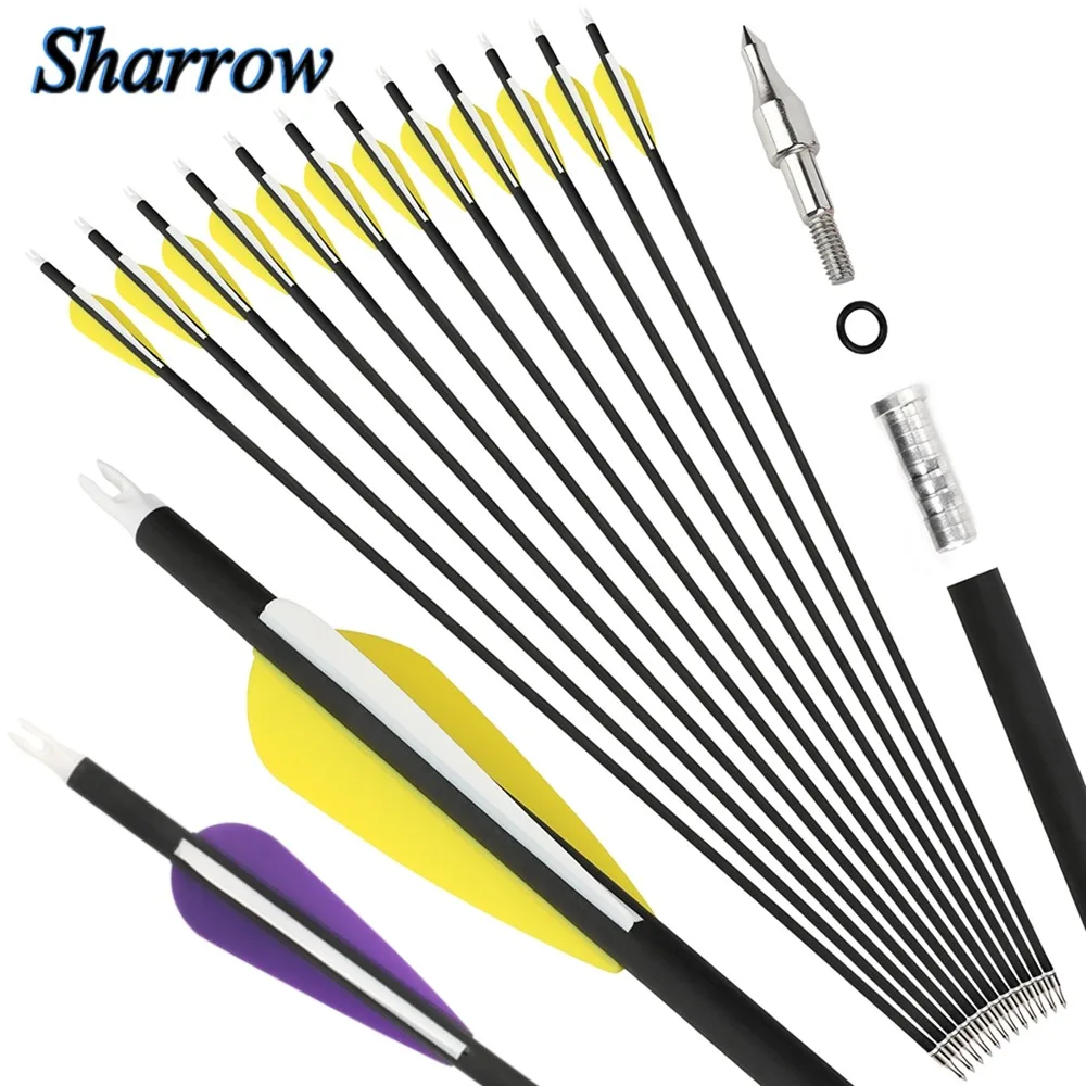 31.6'' Archery Carbon Arrow ID6.2mm Spine500 Mix Carbon Shaft Rubber Feather Arrow Compound Recurve Bow Hunting Shooting,6/12pcs