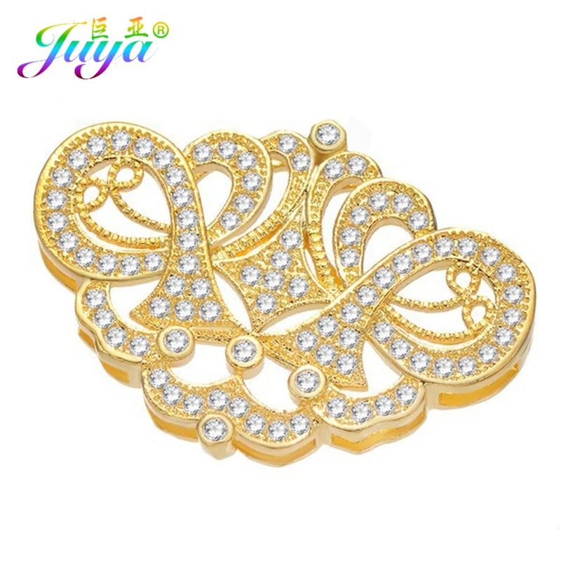 Micro Pave Zircon Components Hollow Crown Connector Pendants Accessories For Natural Stones Pearls Tassel Necklace DIY Making