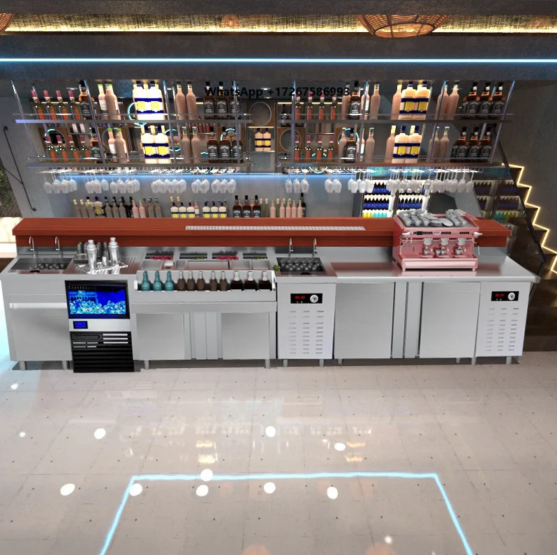 New Commercial Refrigerated Frozen Stainless Steel Wine Trough Cabinet Whisky Console Bourbon Desk Clear Bar Cocktail Water Bar