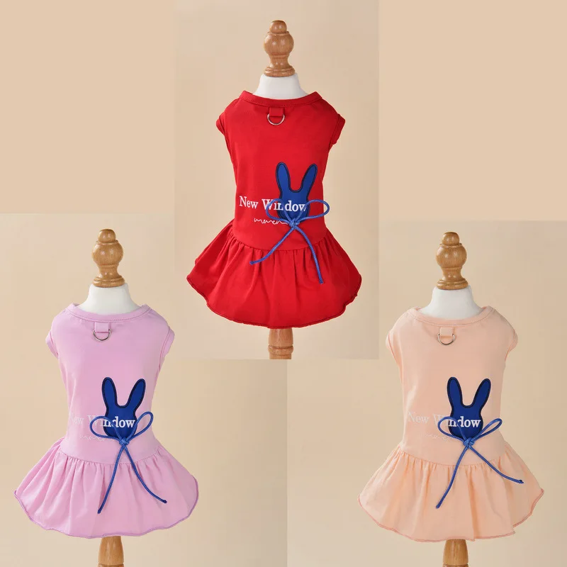 2026 New Spring Summer Pure Cotton Butterfly Rabbit Print Dog Dress Elastic Princess Pet Clothes Sweet Dog Coat Jacket
