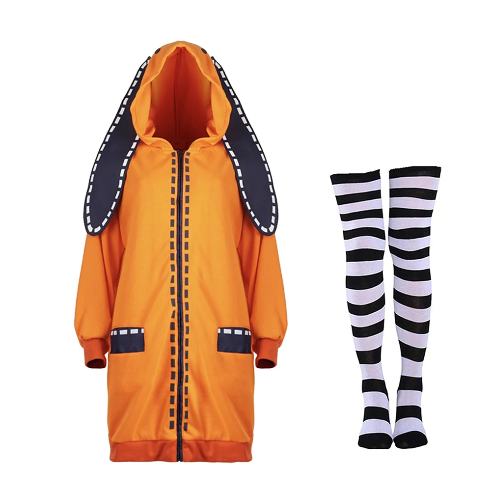 Halloween Anime Kakegurui Yomoduki Runa Cosplay Kostüme Hoodie Compulsive Gambler Kapuzenpullover Orange Mantel Anzug