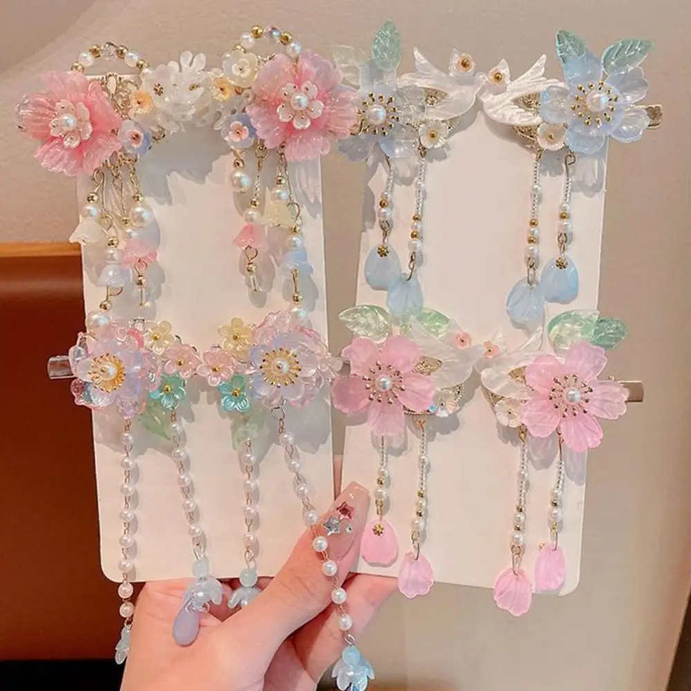 Modische Rosa Haarspange mit Blumenquaste im Chinesischen Stil, Haaraccessoire für Hanfu-Styling – Detail 4