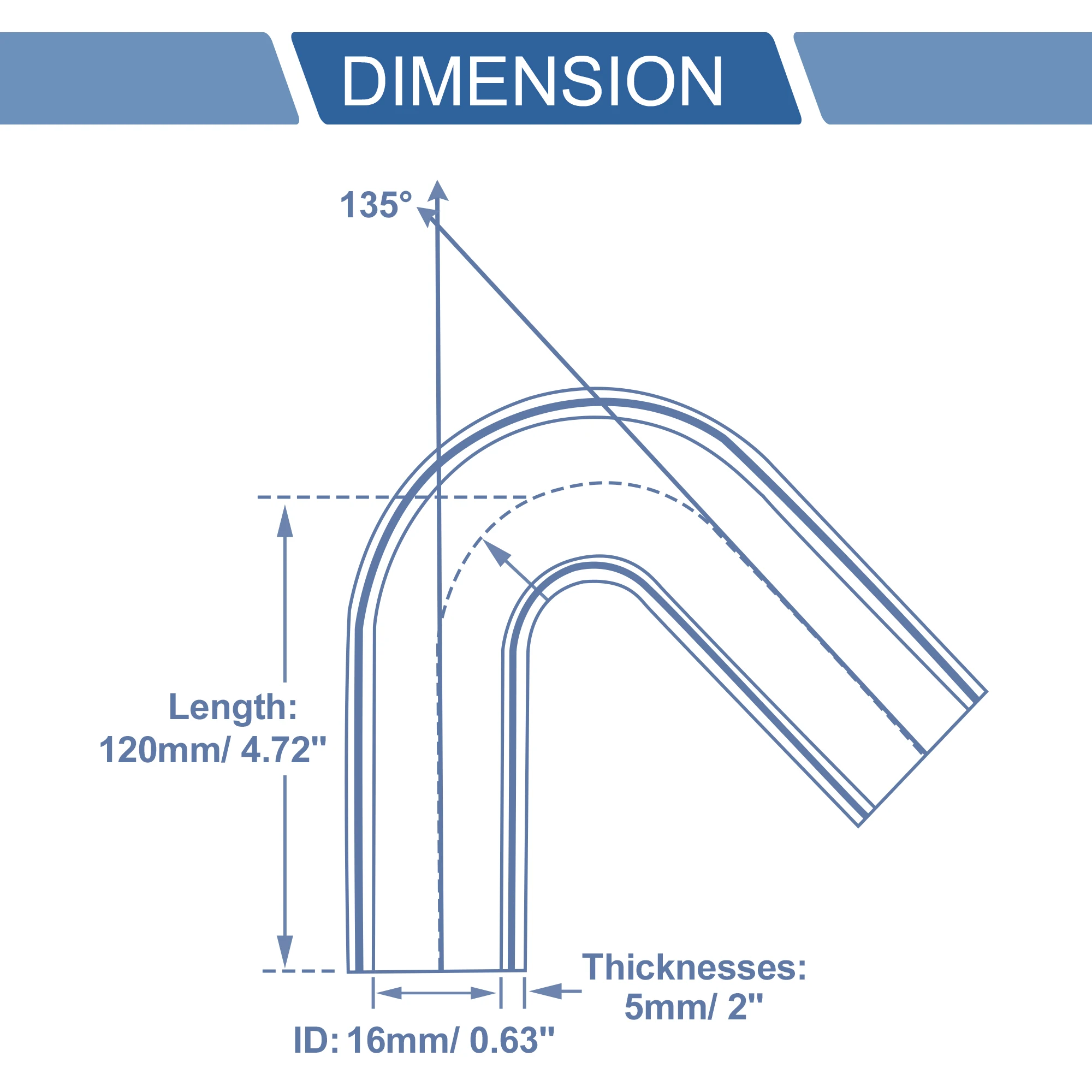 UXCELL 135 Deg. 6/8/10/12/14/16/19/22/25/28/30/32/35/38/40mm ID Silicone Elbow Hose Coupler Intake Intercooler Pipe 120mm Long