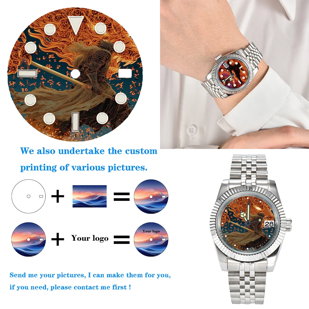 

Индивидуальный циферблат 28,5 мм, серия «Дракон и Воин», подходит для часов с механизмом NH35/китайский механизм NH35, аксессуары для модификации часов.