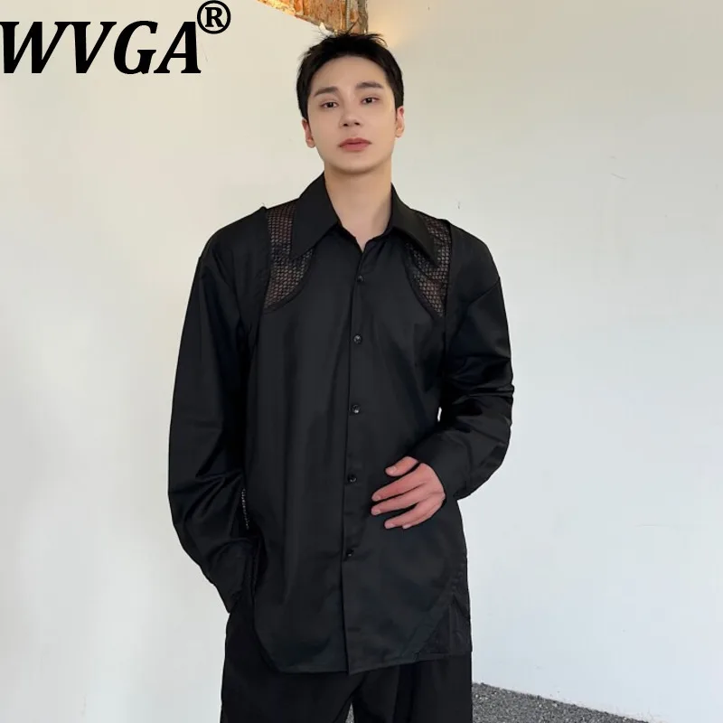 

Мужская рубашка WVGA с длинным рукавом, весна-осень, новинка, модная, с вырезами, в стиле пэчворк, повседневная, с отложным воротником, модель W21728