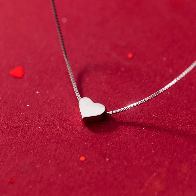 Modian New Minimalist Sterling Silver 925 Hearts Pendant Necklace for Women Fashion Box Chain Necklace Fine Jewelry Accessories