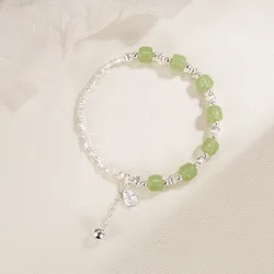 925 Sterling Silver Bracelet Girl New style Two Hands on Jade Beads Bangle Fine Jewelry Gifts Accessories