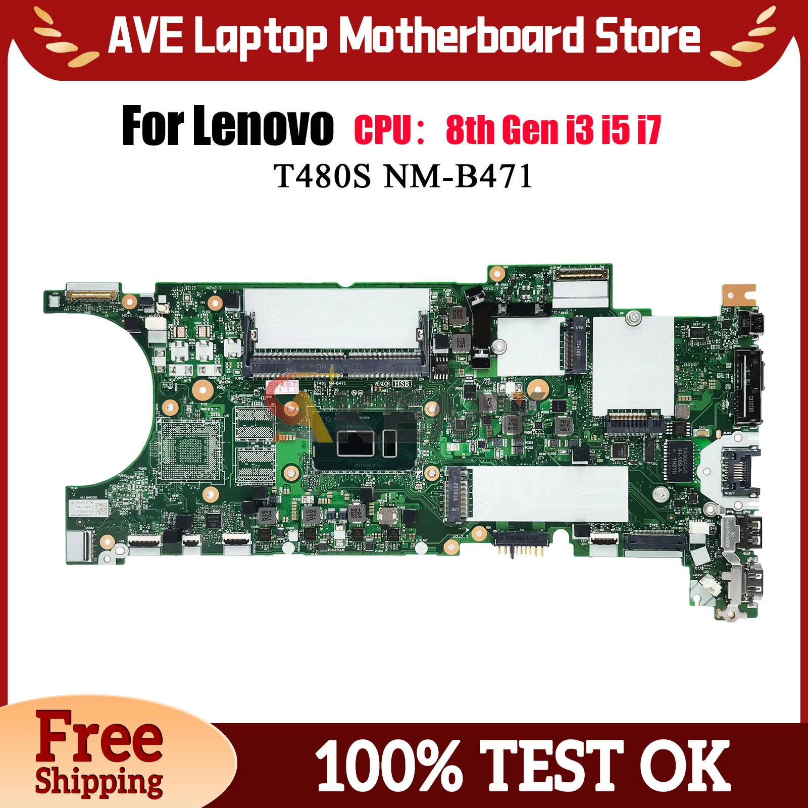 NM-B471 untuk Lenovo ThinkPad T480s Motherboard Laptop dengan I5 I7 Generasi Ke-8 4GB 8GB RAM UMA 100% Sepenuhnya Diuji