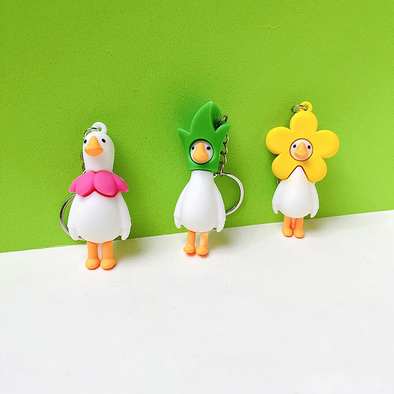 Cute Flower Duck Animal Keychain Key Ring For Women Men Friend Gift Creative Funny Cartoon Goose Doll Bag Car Key Pendant