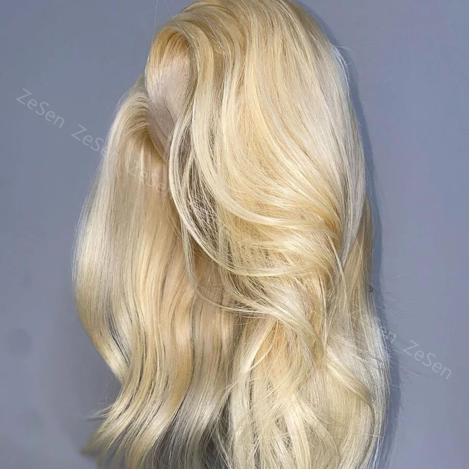 

ZeSen 613 Blonde Color Synthetic Lace Front Wig Heat Resistant Fiber Hair Long Body Wavy Platinum For Women Cosplay Wigs