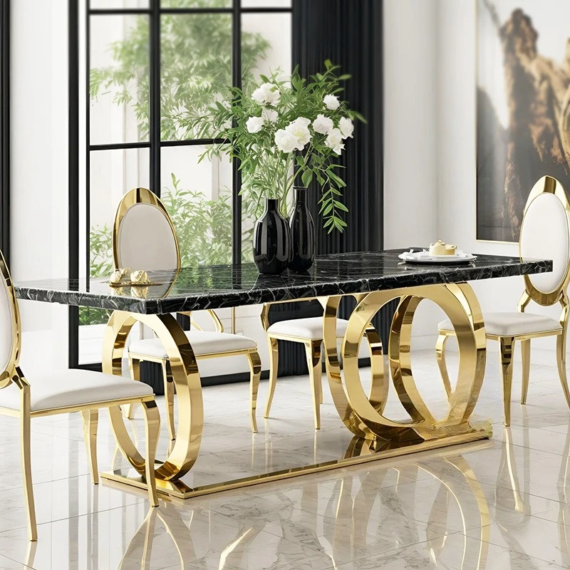 Postmodern stainless steel marble table chairs household large apartment Nordic high end villa dining table