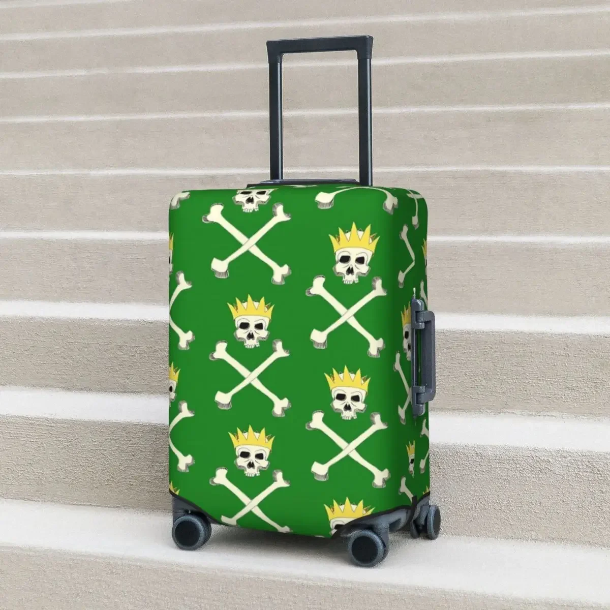 Gold Crown Skull Suitcase Cover Crossbones Holiday Travel Elastic Luggage Case Protector