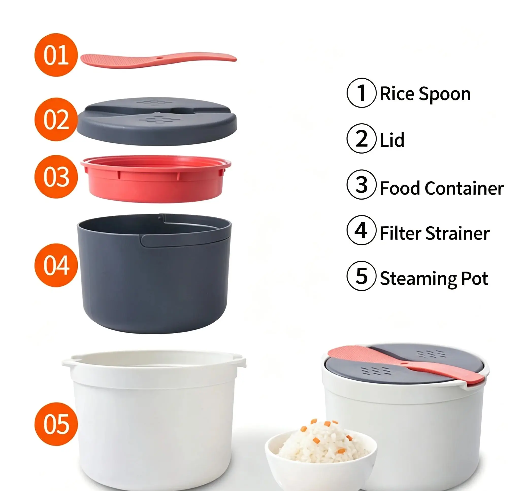 HTMCK Microwave Oven Rice Cooker Portable Food Container Multifunction Steamer Rice Cooker Bento Lunch Box Steaming Utensils - view 6