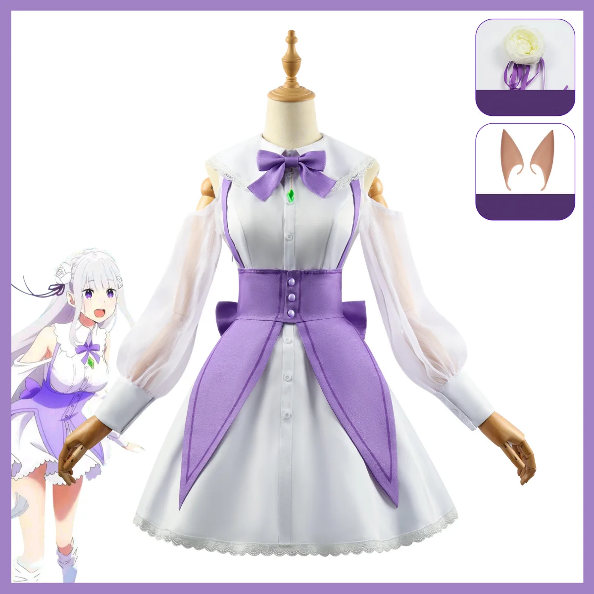 Anime Re:Life in A Different World From Zero Emilia Emiria Cosplay Costume Wig Dress Princess Skirt Woman Sexy Lovely Party Suit