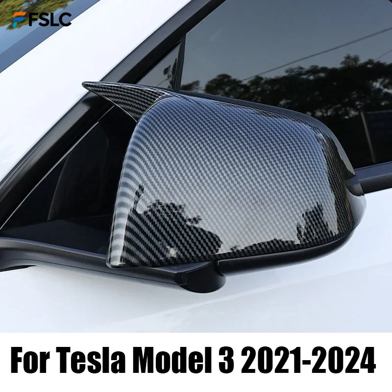 

⭐Genuine⭐ Car Upgrade For Tesla Model 3 2020-2023 Gloss Black Carbon Fiber Rearview Mirror Covers Caps Exterior Accessories Trim