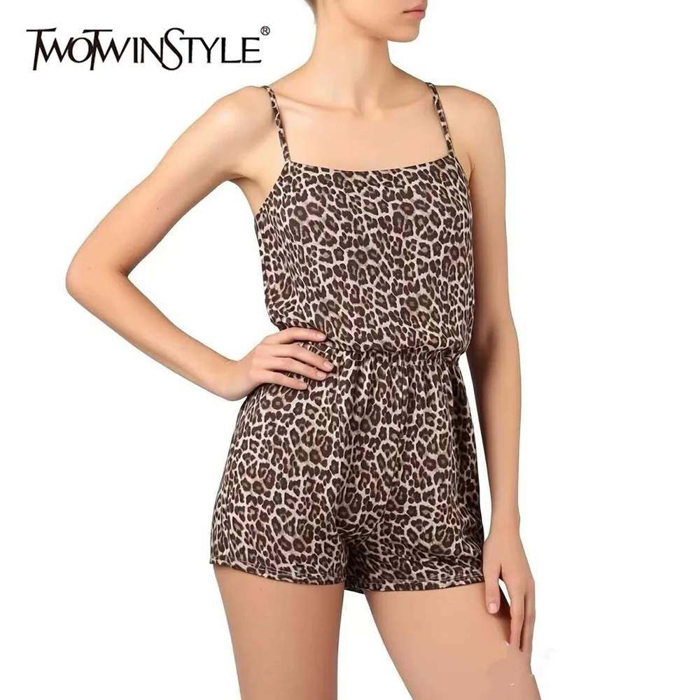 

TWOTWINSTYLE утягивающий летний пляжный комбинезон для женщин с квадратным воротником без рукавов и эластичной резинкой на талии, уличные леопардовые комбинезоны, женские новые