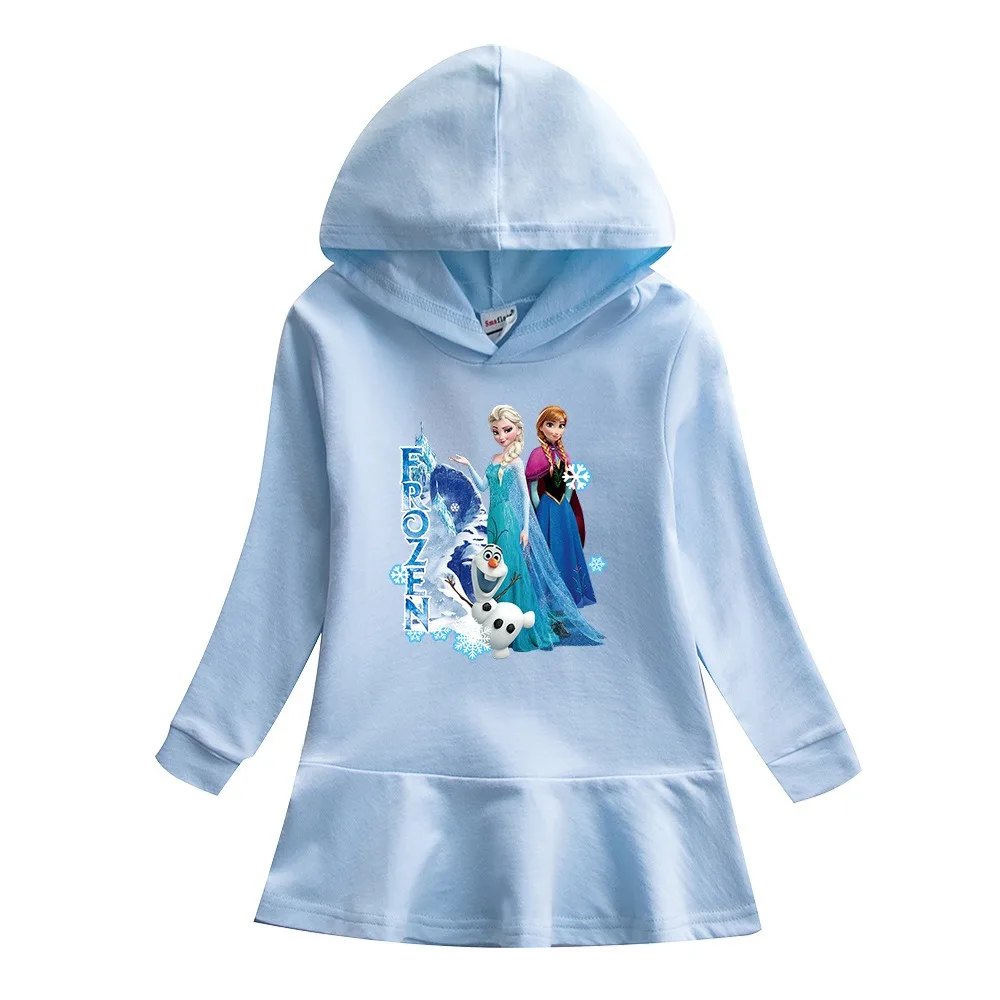 

2025 New Disney Quality Cotton Girls Dress Autumn Clothing for Children Pink Long Sleeve Kids Frozen Elsa Anna Clothes Hooded