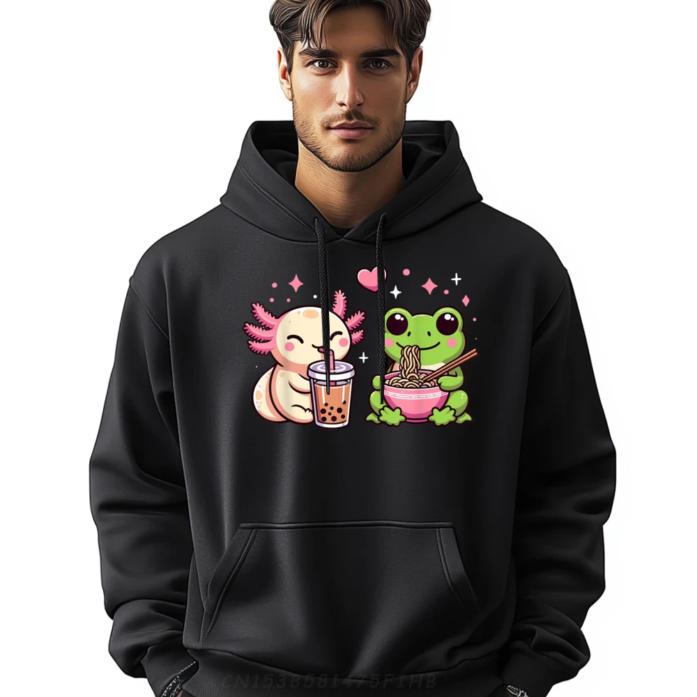 

Cute Kawaii Frog and Axolotl Eating Ramen and Boba tea Fashion Hoodies Men Custom Hoodies Hoodies for Men Japan Style