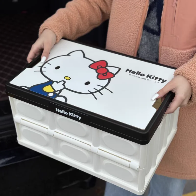 Sanrio Hello Kitty Car Trunk Storage Box Outdoor Camping Organizing Box Cartoon Female Car Foldable Interior Storage Box Gift