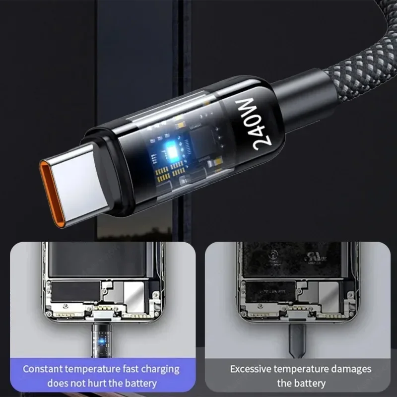 كابلات بيانات شحن سريع USB إلى النوع C بقدرة 240 وات مع كابل شحن سريع للغاية من Yaguang من النوع C أسلاك بيانات LED شحن سريع 3.0 أسلاك #5