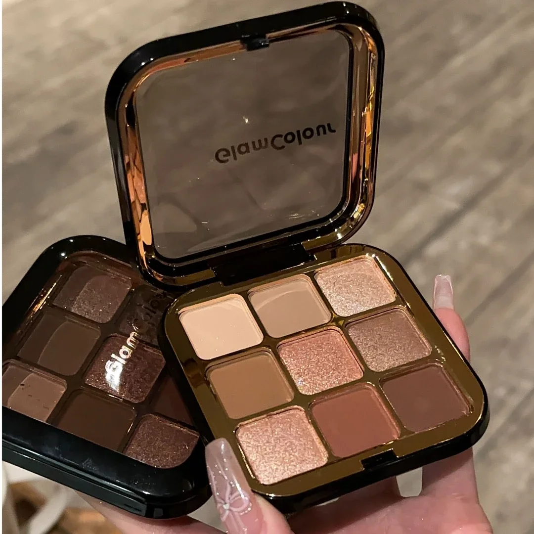 GlamColour Paleta de sombras de 9 cores, tudo em um, multiuso, fosco e brilhante, sombra de longa duração, tons terrosos, maquiagem