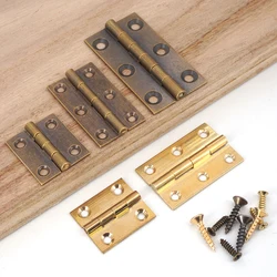 (Set of 2 Hinges) Solid Brass Hinge 1/1.5/2/2.5/3/3.5/4 inches Furniture Box Cabinet Door and Window Antique Hinge with Screw