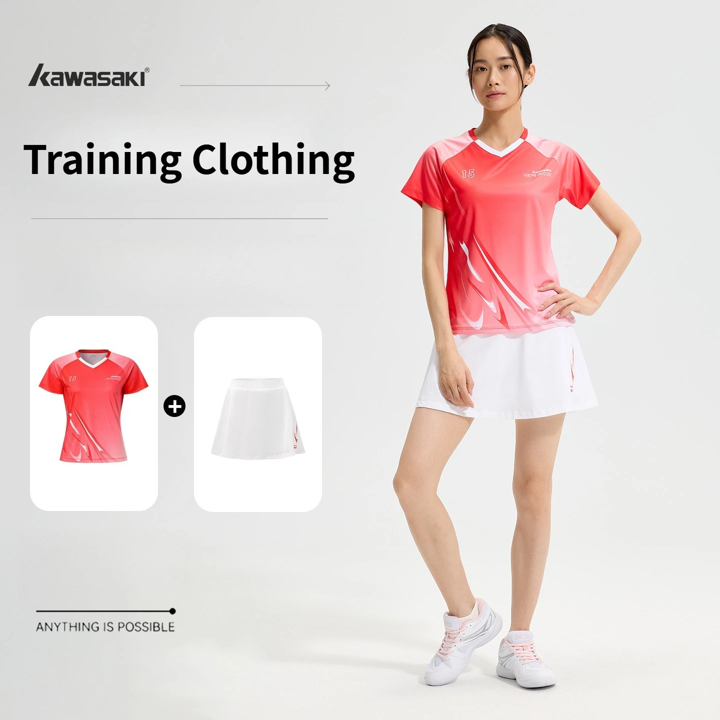 Kawasaki 2026 Summer New Women's Short Sleeve Badmintion Golf Quick-Dry Breathable Sweat-absorbent Jersey Outdoor Sports Set