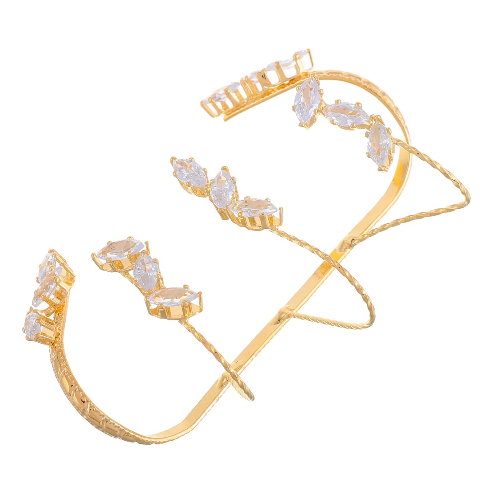 

Zircon Bracelet Stacks Golden Copper Adjustable Slider Leaf Zirconia Crystal Charm Geometric Irregular Shaped for Women
