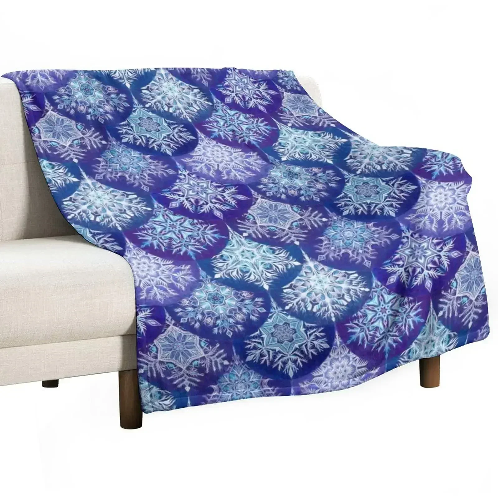 

Frozen Mermaid Snowflake Scales in Purple, Indigo and Royal Blue Throw Blanket Soft Warm Blanket Gift for Men Women Adults