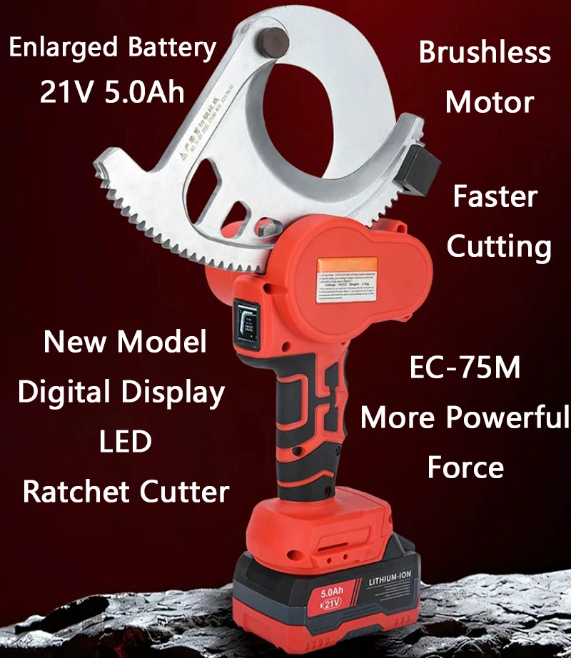 

Новый тип светодиодный цифровой дисплей, электрический кабельный резак, бесщеточный двигатель, мощный медный алюминиевый бронированный кабельный резак с храповым механизмом EC-75M