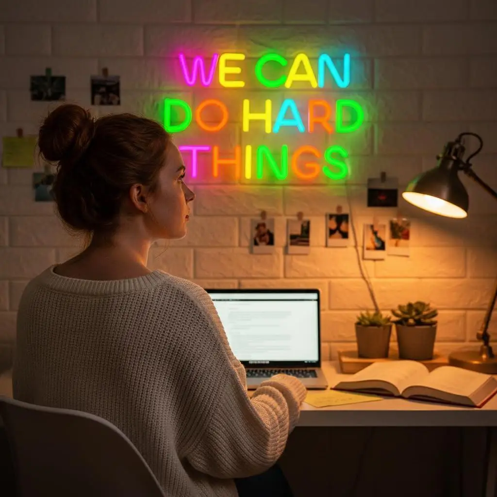 We Can Do Hard Things Colorful Neon Sign USB Dimmable LED Lights For Classroom Office Bedroom Dorm Inspirational Wall Decoration