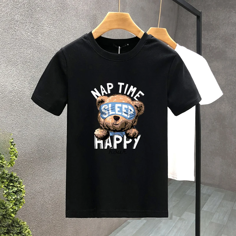 Luxury Brand Funny Bear 100% Cotton High Quality Print Couple Tees Summer Harajuku For Men/Women Short Sleeve T-shirt Asian Size