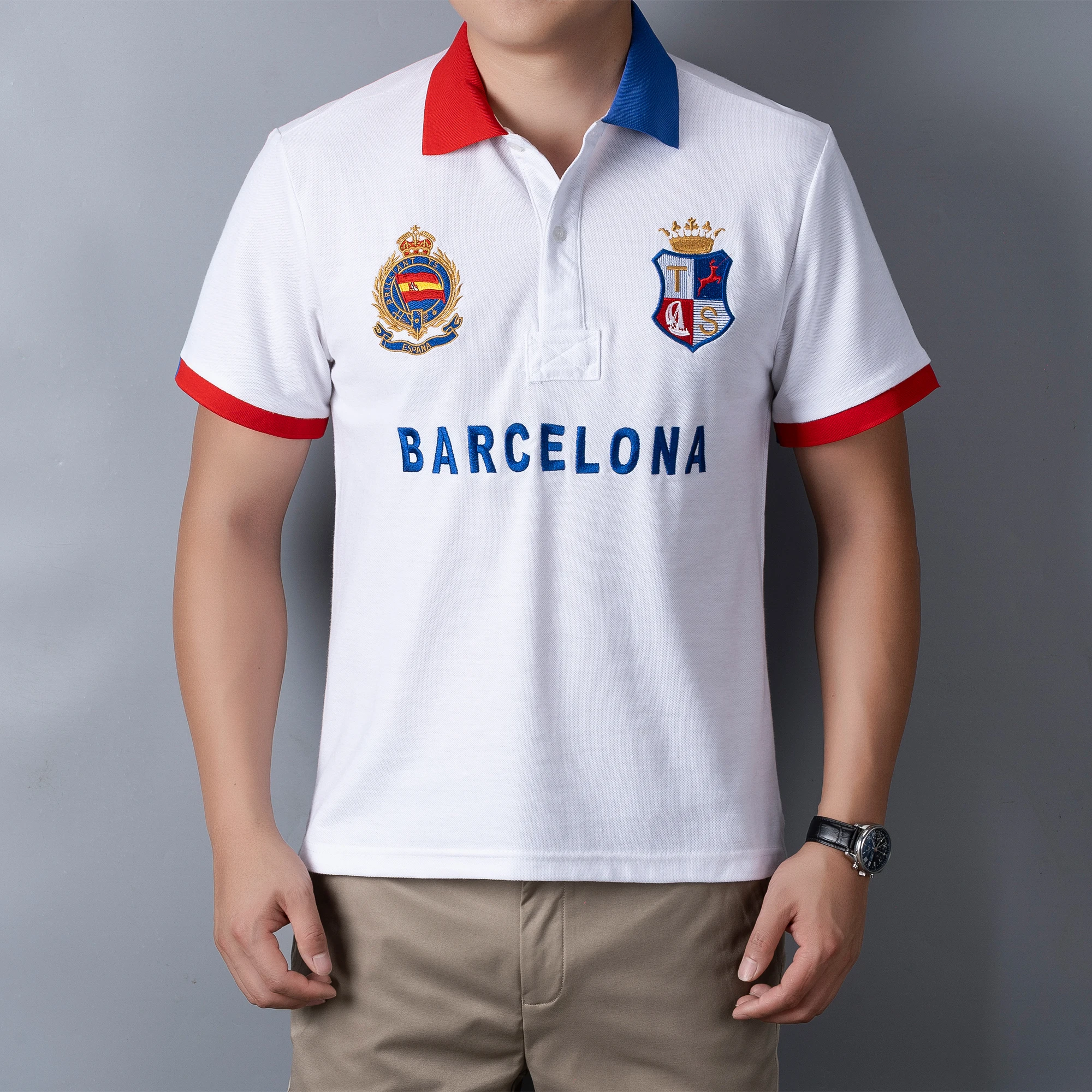 

Men's High-Quality Cotton Polo Shirt Barcelona Football Fans Embroidered "Barca" Symbol Quality New Year's Gift for Men