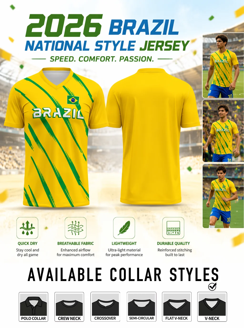 Classic V‑neck football top, quick‑dry breathable fabric, great for workouts, matches and fan gatherings